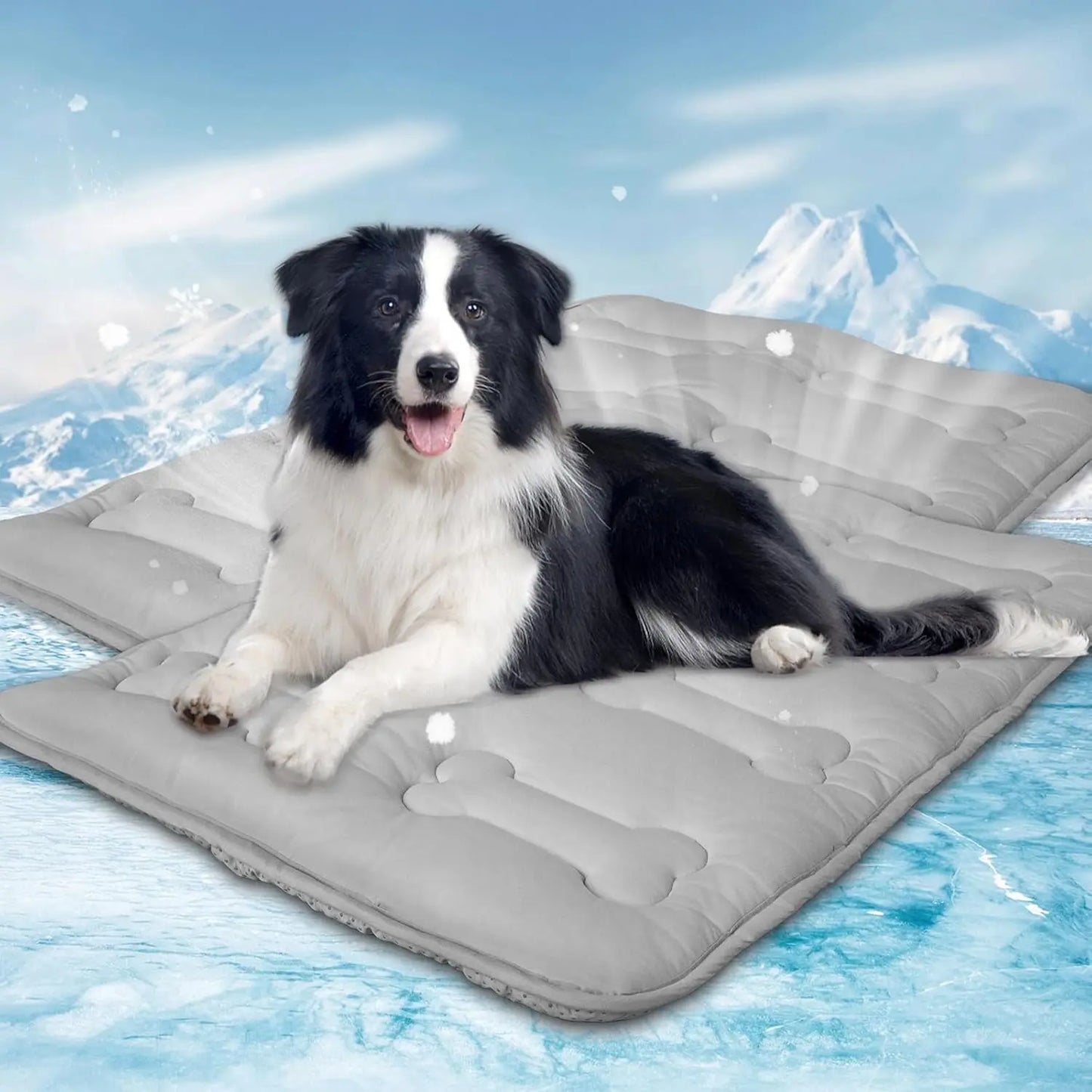 2Pcs Dog Cooling Mat for Large Dogs or Cats, Thickened Durable Non-Toxic Non-Slip Quiled Long-Lasting Cool Summer Pet Pad with Cute Bone Stitching, Portable Lightweight Washable Indoor Outdoor Cold Kennel Crate Bed, Grey