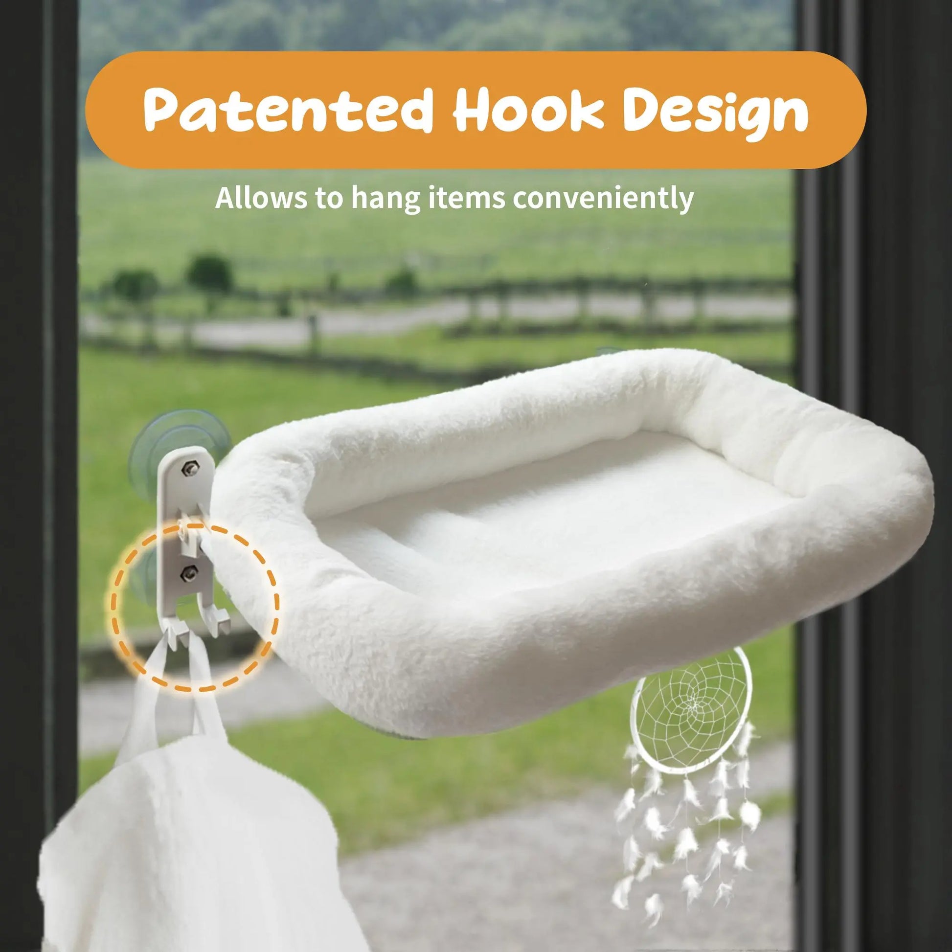 Folding Cat Hammock for Window - Cordless, Machine Washable Bed, Robust Metal Frame, Strong Suction Cups