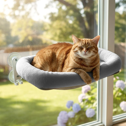 Folding Cat Hammock for Window - Cordless, Machine Washable Bed, Robust Metal Frame, Strong Suction Cups