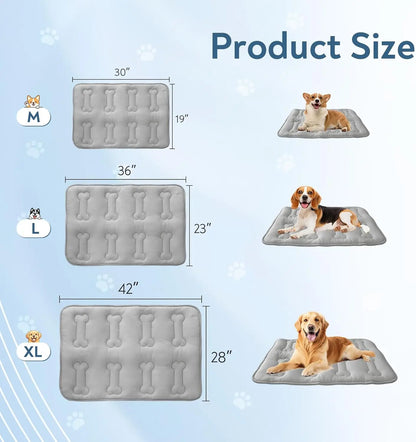 2Pcs Dog Cooling Mat for Large Dogs or Cats, Thickened Durable Non-Toxic Non-Slip Quiled Long-Lasting Cool Summer Pet Pad with Cute Bone Stitching, Portable Lightweight Washable Indoor Outdoor Cold Kennel Crate Bed, Grey