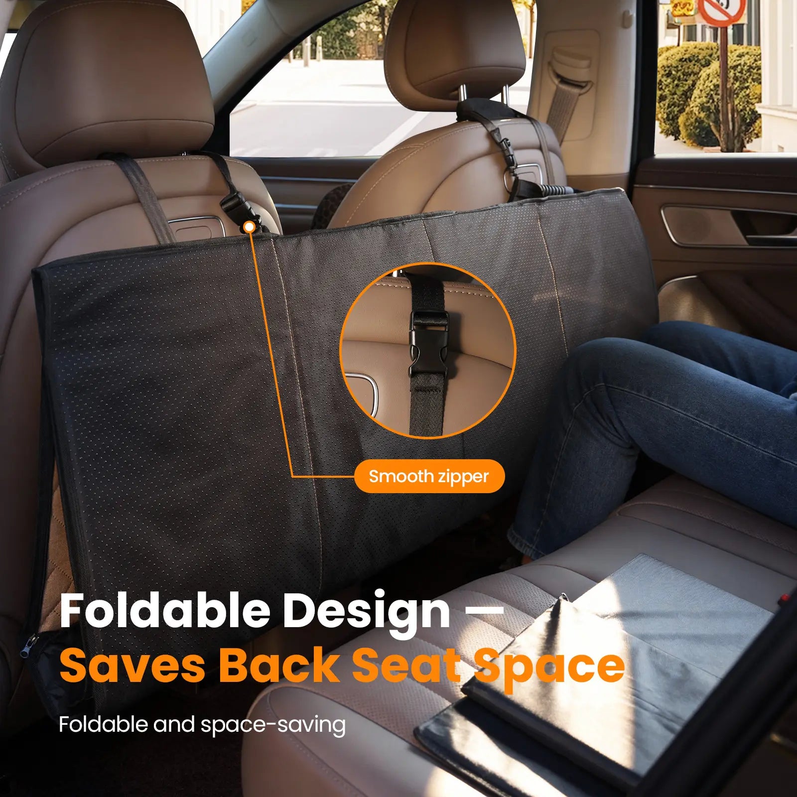 Dog Car Seat Cover for Large Dogs, Full-Cover Back Seat Protector, Foldable, Beige/Black