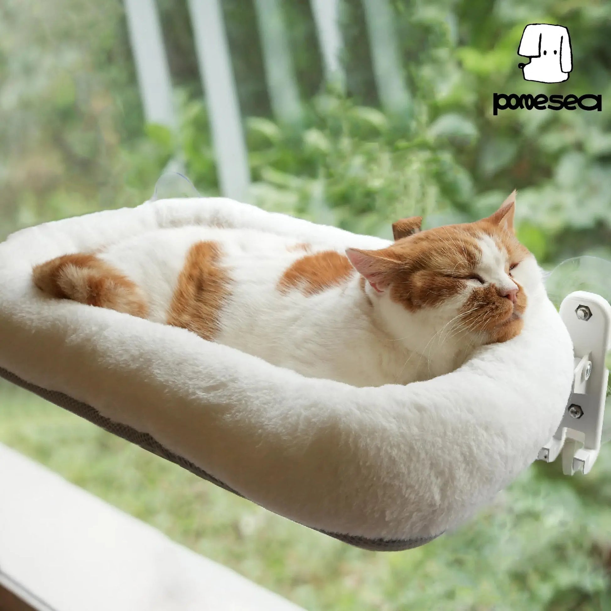 Folding Cat Hammock for Window - Cordless, Machine Washable Bed, Robust Metal Frame, Strong Suction Cups