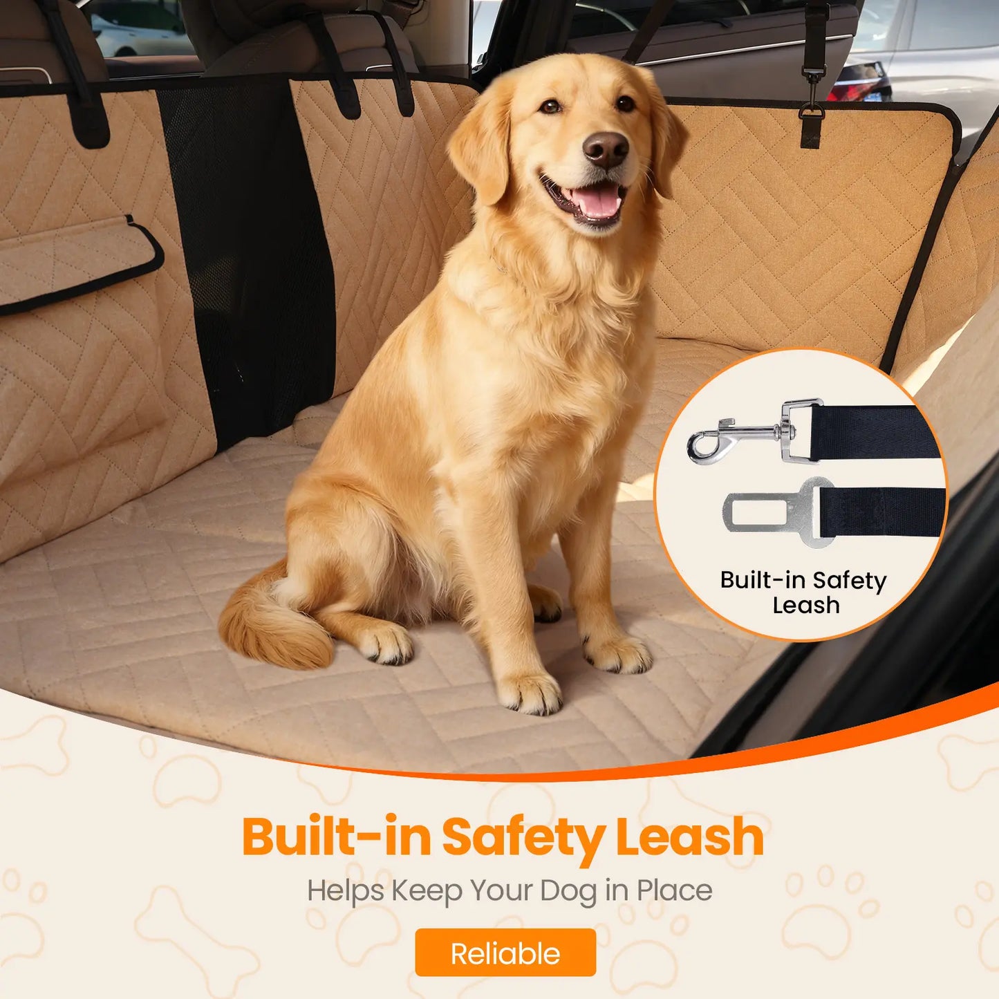 Dog Car Seat Cover for Large Dogs, Full-Cover Back Seat Protector, Foldable, Beige/Black