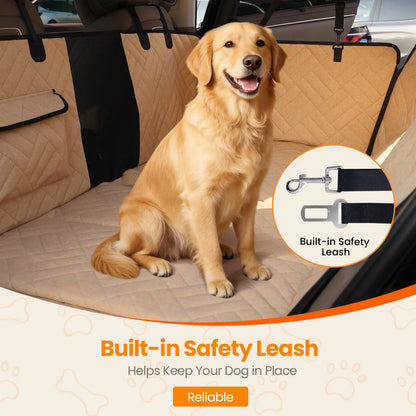 Dog Car Seat Cover for Large Dogs, Full-Cover Back Seat Protector, Foldable, Beige/Black