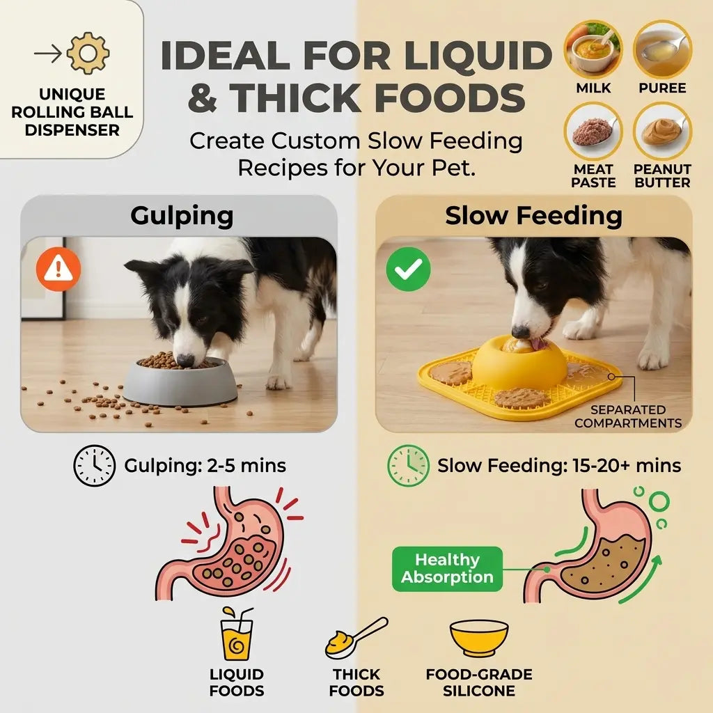 Slow Feeding Enrichment Bowl with Licking Mat & Rolling Ball, Strong Suction Base, Ideal for Bone Broth & Yogurt Feeding, Relieves Anxiety and Boosts Mental Enrichment for Dogs