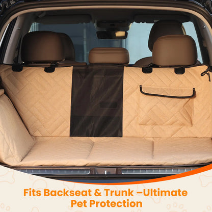 Dog Car Seat Cover for Large Dogs, Full-Cover Back Seat Protector, Foldable, Beige/Black
