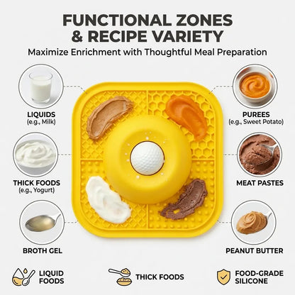 Slow Feeding Enrichment Bowl with Licking Mat & Rolling Ball, Strong Suction Base, Ideal for Bone Broth & Yogurt Feeding, Relieves Anxiety and Boosts Mental Enrichment for Dogs