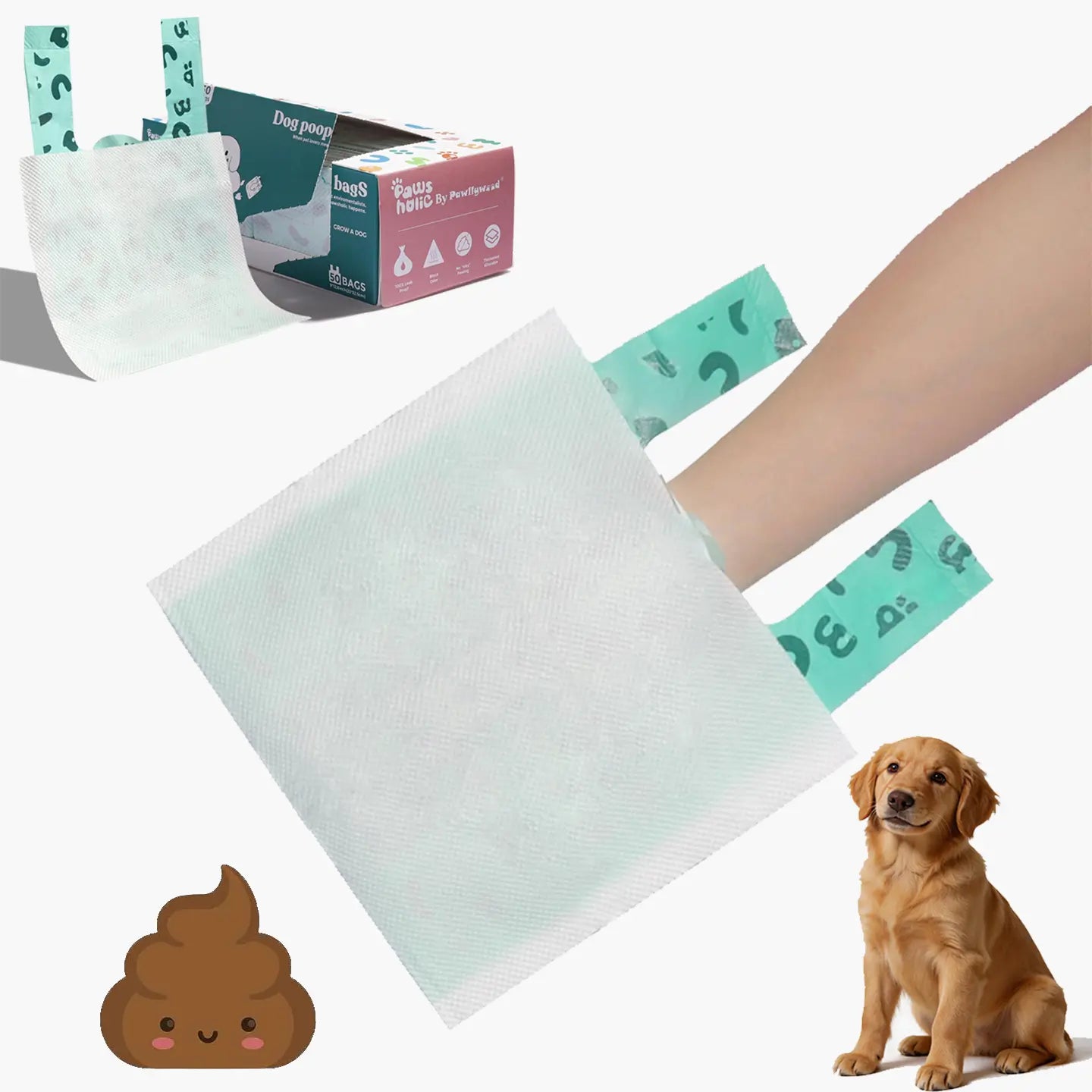 Double-Layer Dog Poop Bags with Paper Towels, Value Pack, 50 Bags Strong Waste Bag for Dogs, Eco-Friendly Pet Waste Bags