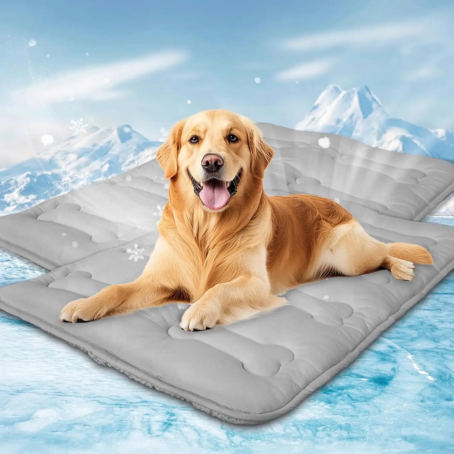 2Pcs Dog Cooling Mat for Large Dogs or Cats, Thickened Durable Non-Toxic Non-Slip Quiled Long-Lasting Cool Summer Pet Pad with Cute Bone Stitching, Portable Lightweight Washable Indoor Outdoor Cold Kennel Crate Bed, Grey