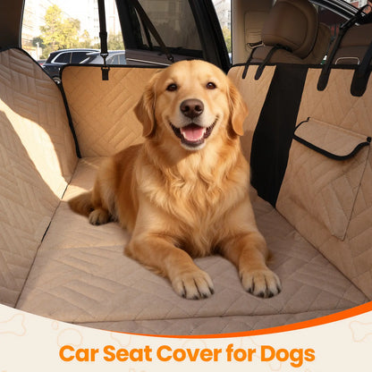 Dog Car Seat Cover for Large Dogs, Full-Cover Back Seat Protector, Foldable, Beige/Black