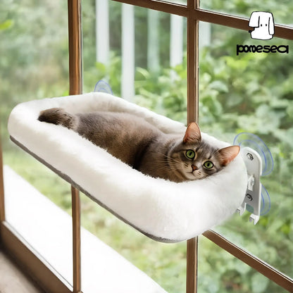 Folding Cat Hammock for Window - Cordless, Machine Washable Bed, Robust Metal Frame, Strong Suction Cups