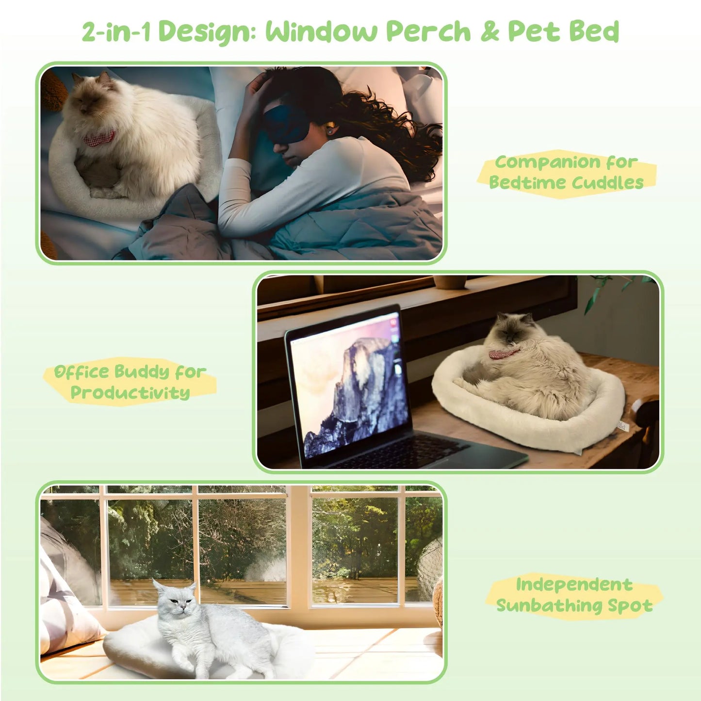 Folding Cat Hammock for Window - Cordless, Machine Washable Bed, Robust Metal Frame, Strong Suction Cups