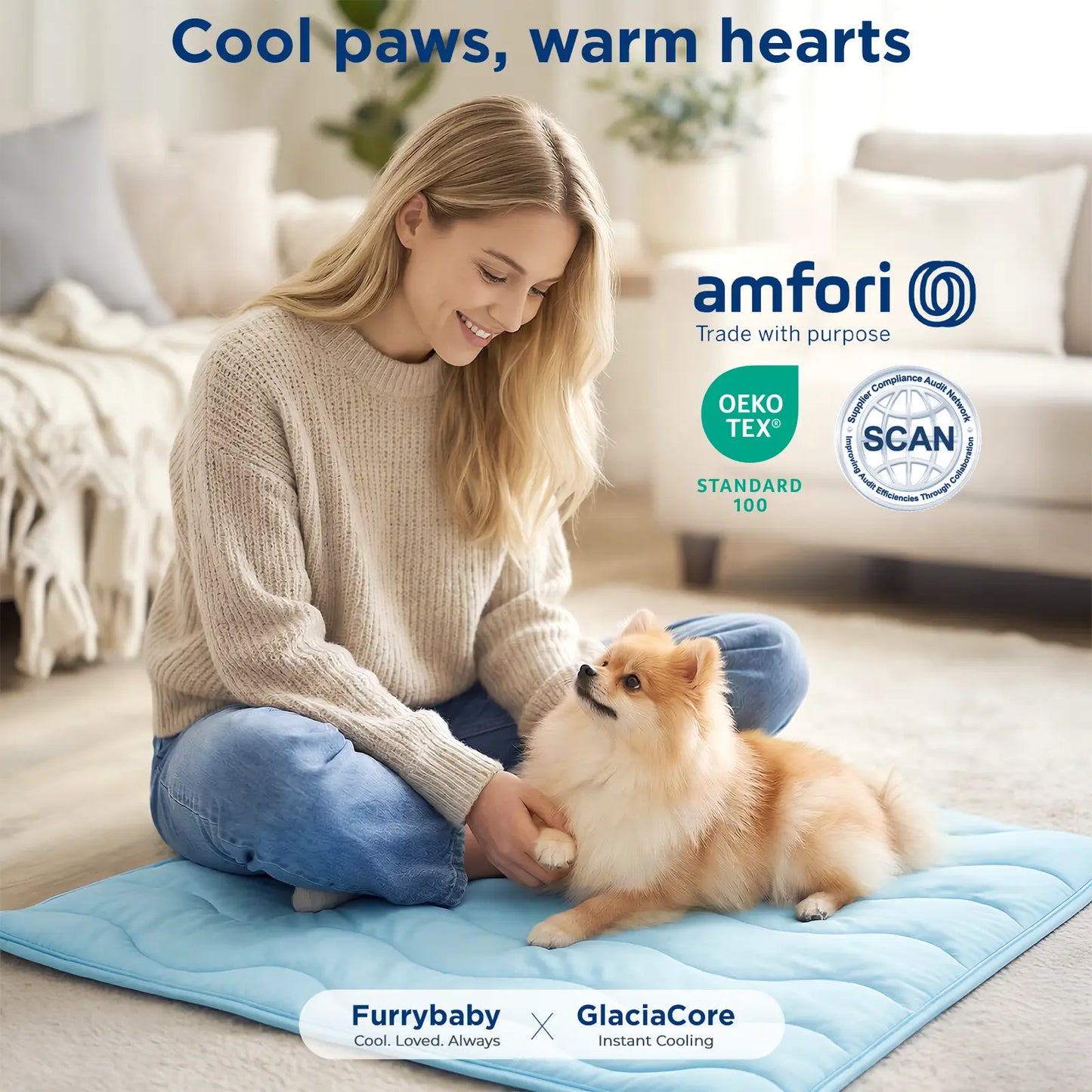 Dog Cooling Mat for Large Dogs, 30"X20" Self Cooling Pet Cooling Mat for Dogs & Cats, QMAX>0.5, Thickened Cool Fiber, Cooling Pad for Dog Bed, Durable Portable Indoor/Outdoor Summer,Blue