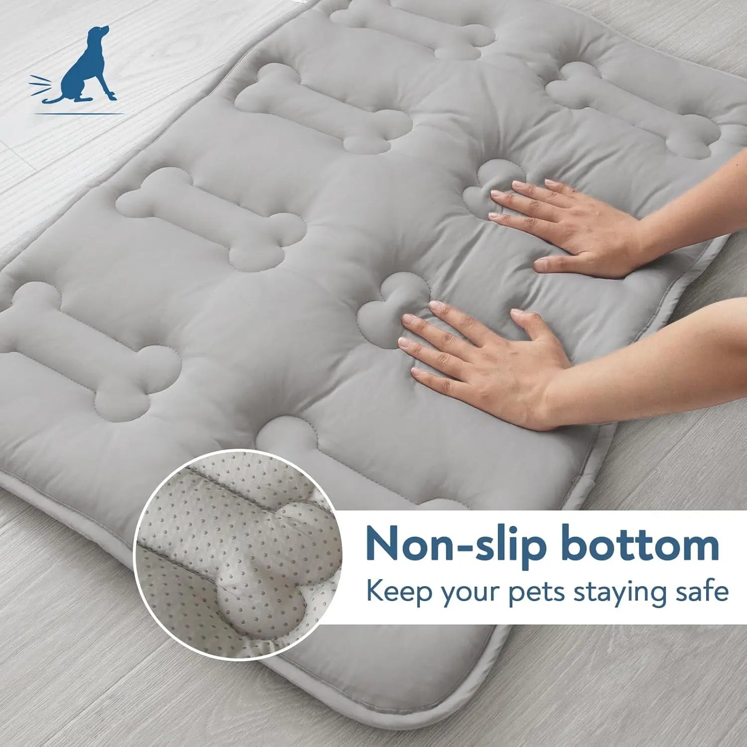 2Pcs Dog Cooling Mat for Large Dogs or Cats, Thickened Durable Non-Toxic Non-Slip Quiled Long-Lasting Cool Summer Pet Pad with Cute Bone Stitching, Portable Lightweight Washable Indoor Outdoor Cold Kennel Crate Bed, Grey